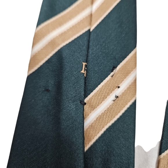 Vintage Christian Dior Dark Green & Gold Split Stripe Neck Tie Men's - Picture 6 of 10